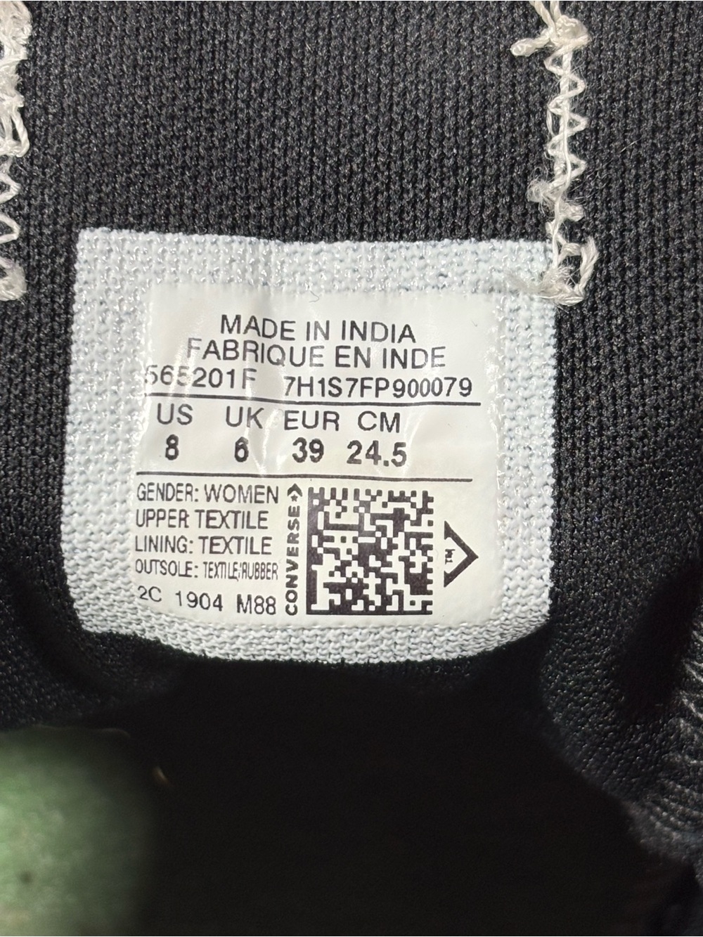 Converse All Star Blk Canvas With Silver Toe Cap/Heel Strip Sneakers W's SZ 8 - Picture 11 of 12